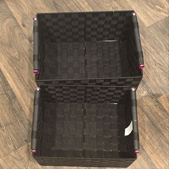 At Home Woven Storage Basket w/Iridescent Pink Knob Handles - Picture 7 of 7